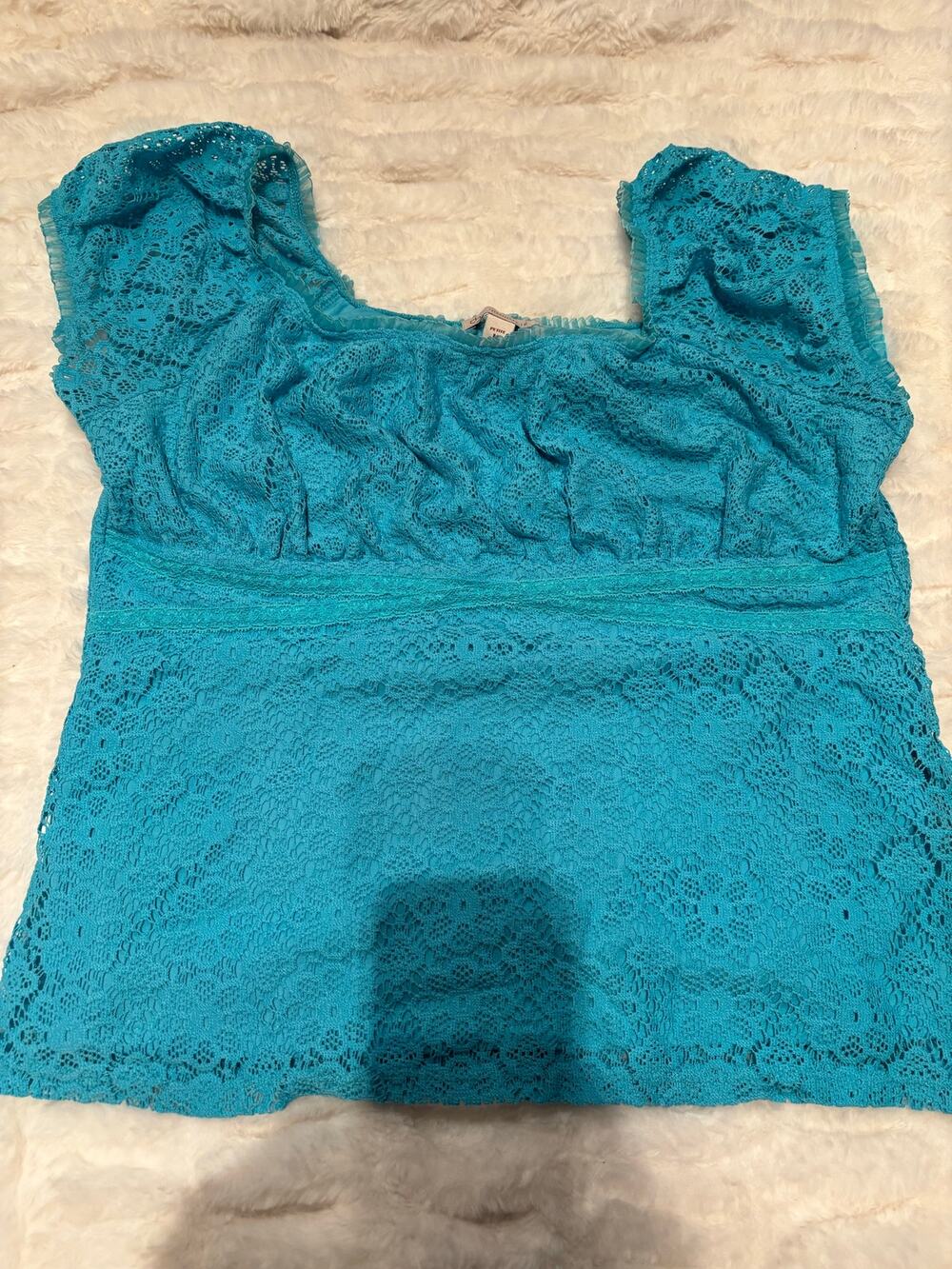 Christopher & Banks Lace Top Women's Petite Medium Teal Sleeveless Cottagecore